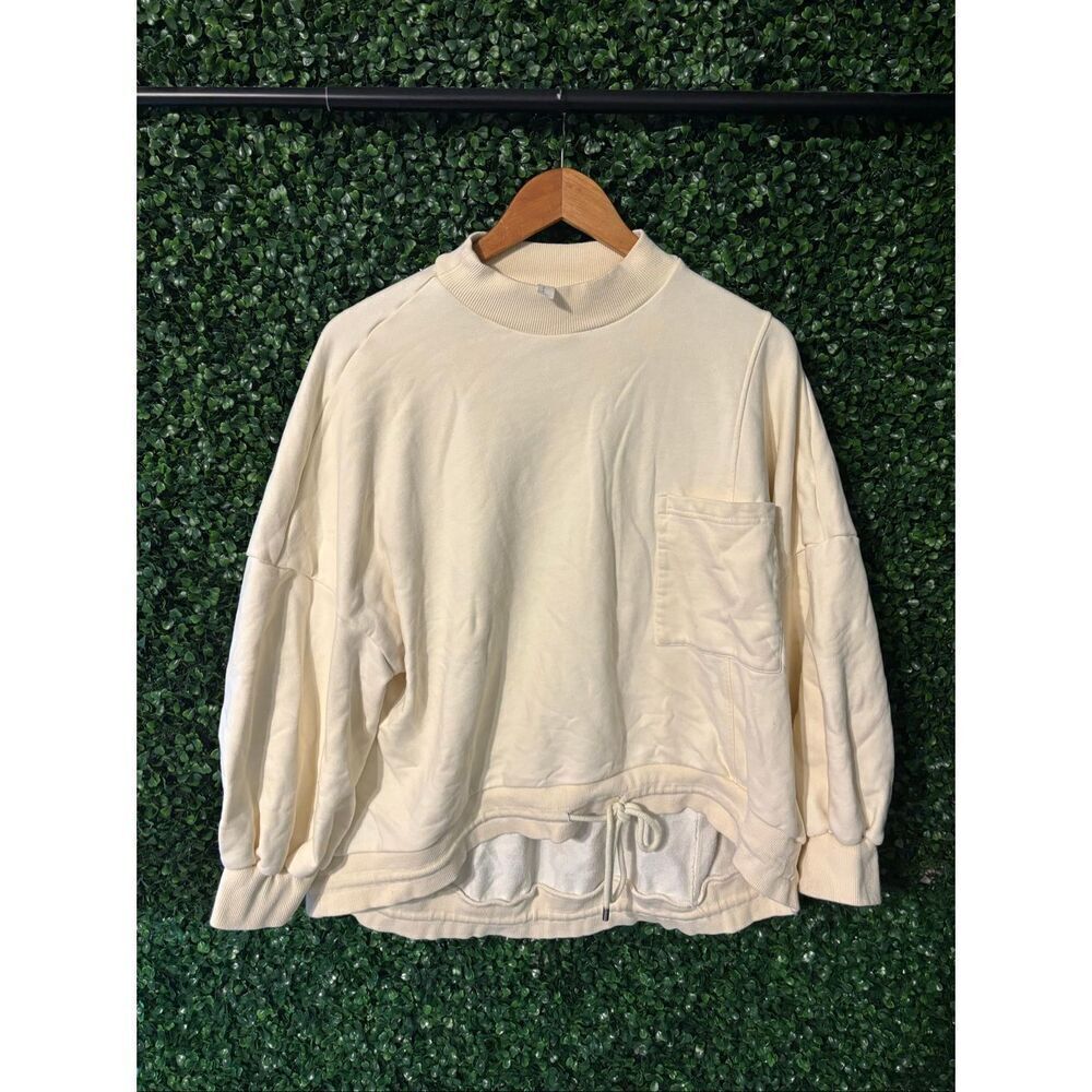 Nap Drawstring Hem Cotton Oversized Pocket Sweatshirt Beige/tan Womens Size L